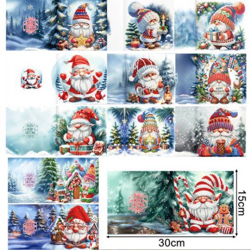 set van 12 luxe kerstkaarten met kabouter-kerstmannen